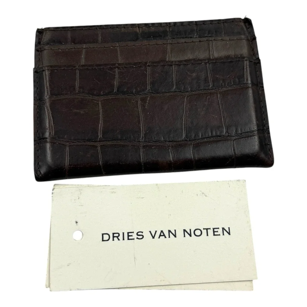 Dries Van Noten Mens Brown Croc Embossed Leather Card Holder Wallet BM26/872
